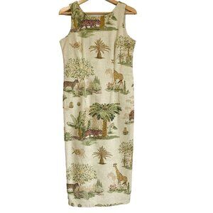 Citi Dress Women’s 10 Beaded Safari Animal Print Midi Sheath Dress Beige